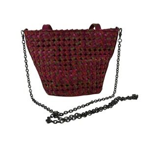 Inge Christopher Woven Mini‎ Crossbody Bag Womens Pink Green Chain Strap Purse